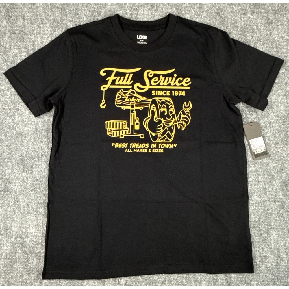 LCKR Boys Youth Large 14/16 Black Full Service Since 1974 Graphic Tee Shirt  NWT